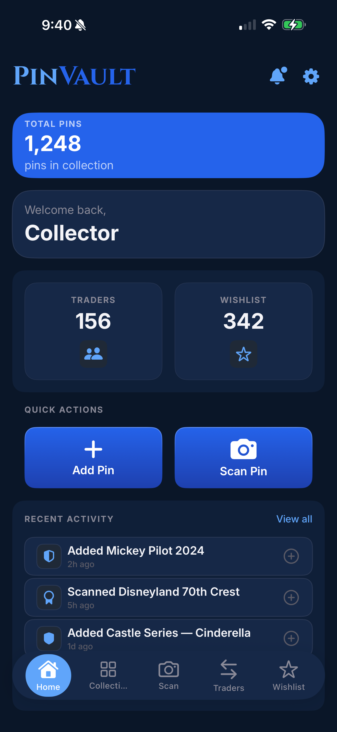 PinVault home screen on iPhone
